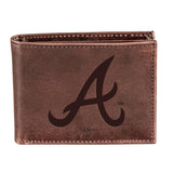 Atlanta Braves Bi-Fold Wallet Brown 100% Genuine Leather