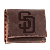 San Diego Padres Tri-Fold Wallet Brown 100% Genuine Leather