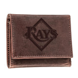 Tampa Bay Rays Tri-Fold Wallet Brown 100% Genuine Leather