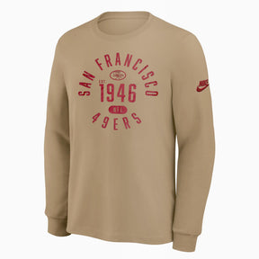 Nike Dri-Fit San Francisco 49ers long sleeve t-shirt in parachute beige with team graphics and logo. Perfect for fans.