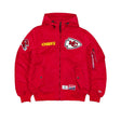 Kansas City Chiefs L-2B hooded bomber jacket in red featuring team logo and embroidered details. Perfect for fans.
