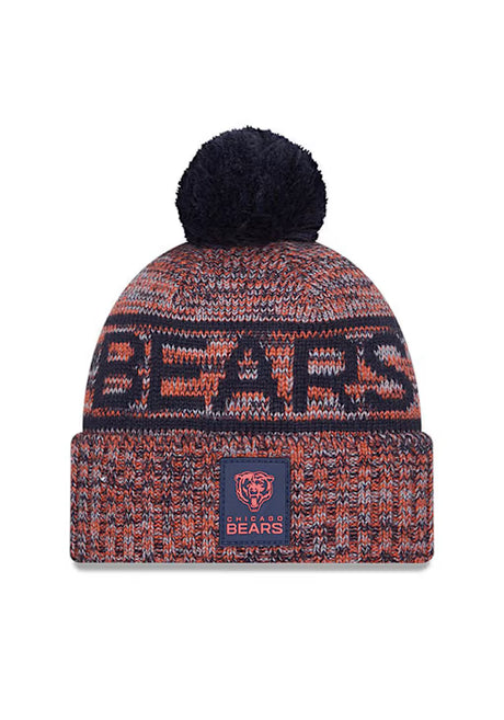 Chicago Bears knit pom beanie featuring team colors, logo, and a cozy design for fans to show support.