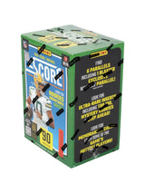 Panini 2025 Score Football box featuring NFL branding, highlighting rookie signatures and ultra-rare inserts.