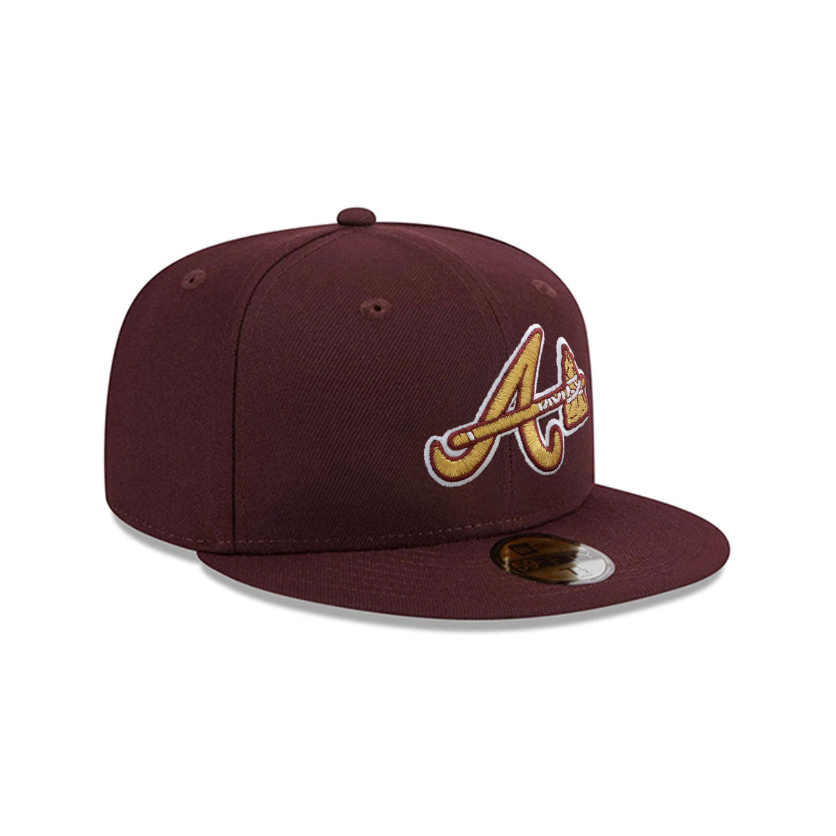 Atlanta Braves Metallic Cooperstown Collection Gold Logo Maroon 59FIFTY Fitted Hat