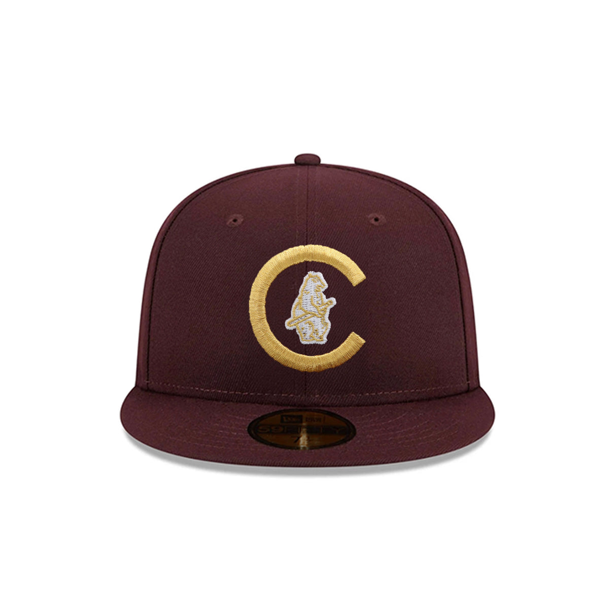 Chicago Cubs Cooperstown Collection Metallic Gold Logo Maroon 59FIFTY Fitted Hat