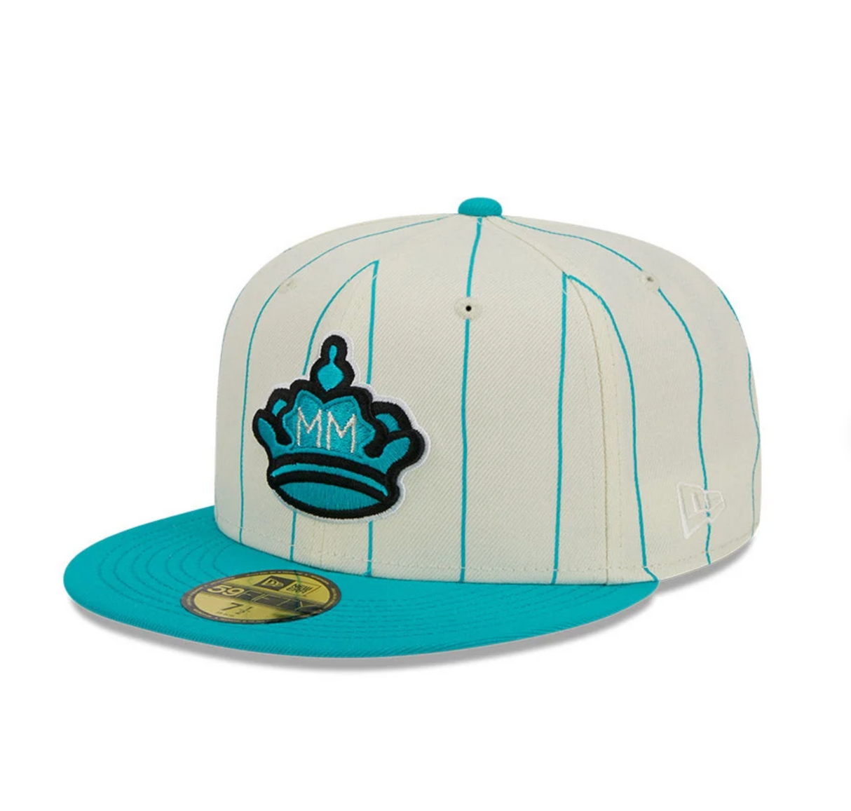 Miami Marlins Cream & Teal Pinstripe 59FIFTY Fitted Hat