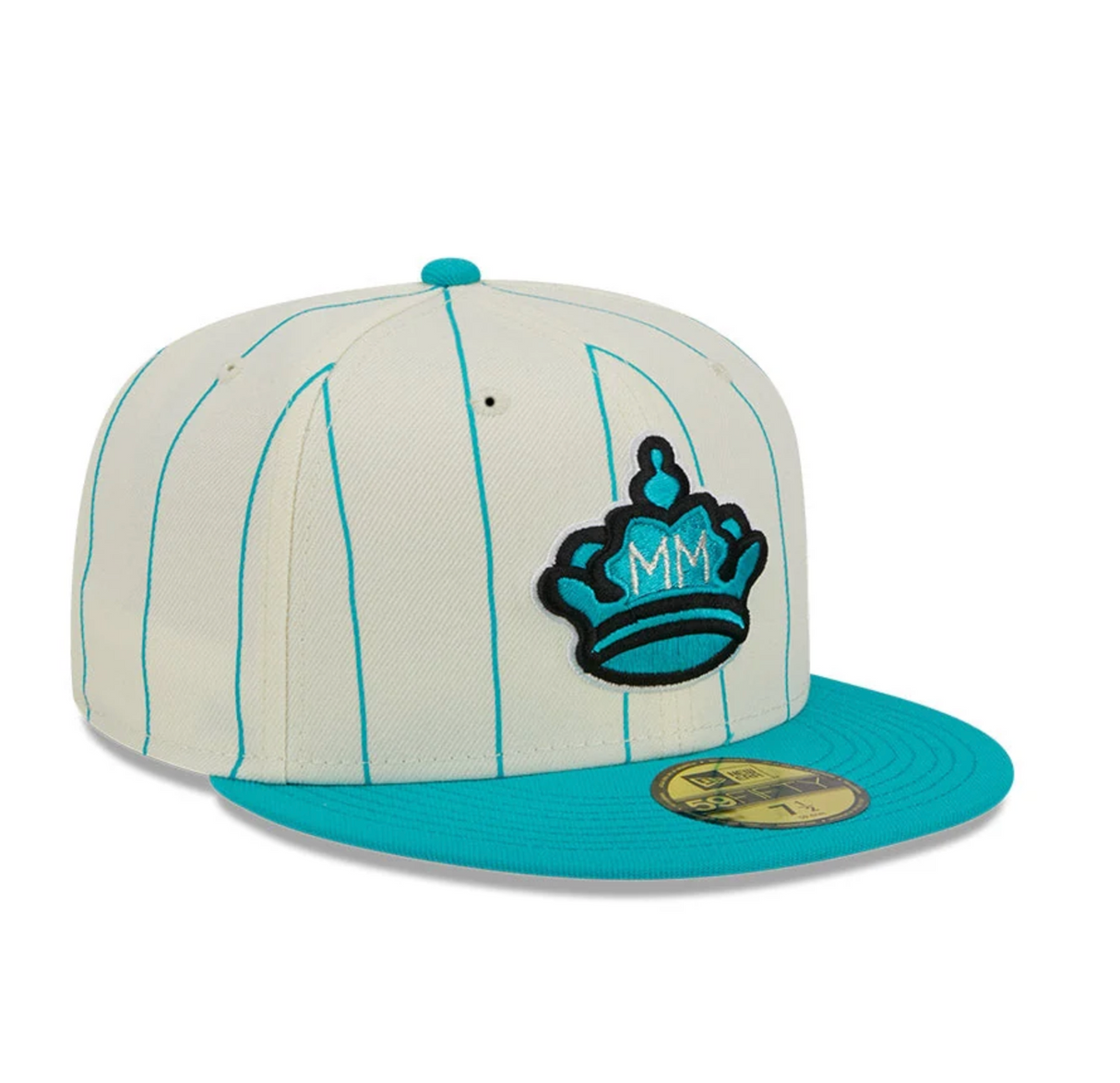 Miami Marlins Cream & Teal Pinstripe 59FIFTY Fitted Hat