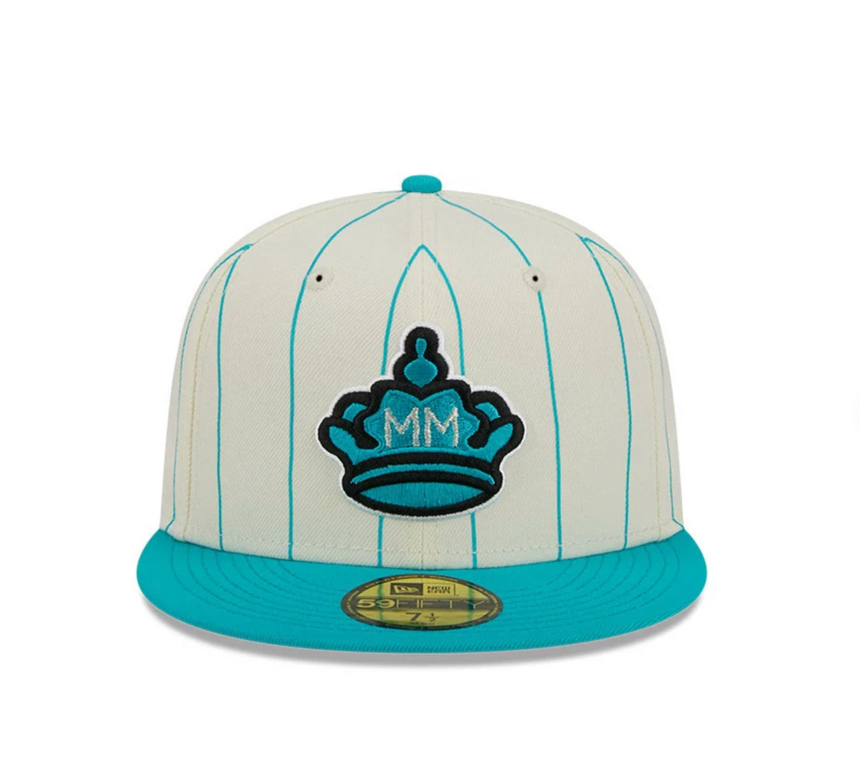 Miami Marlins Cream & Teal Pinstripe 59FIFTY Fitted Hat