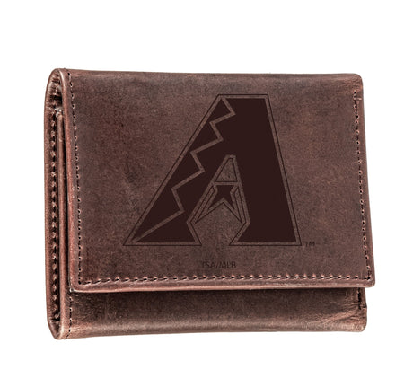 Arizona Diamondbacks Tri-Fold Wallet Brown 100% Genuine Leather - EG Collective - 801946415916