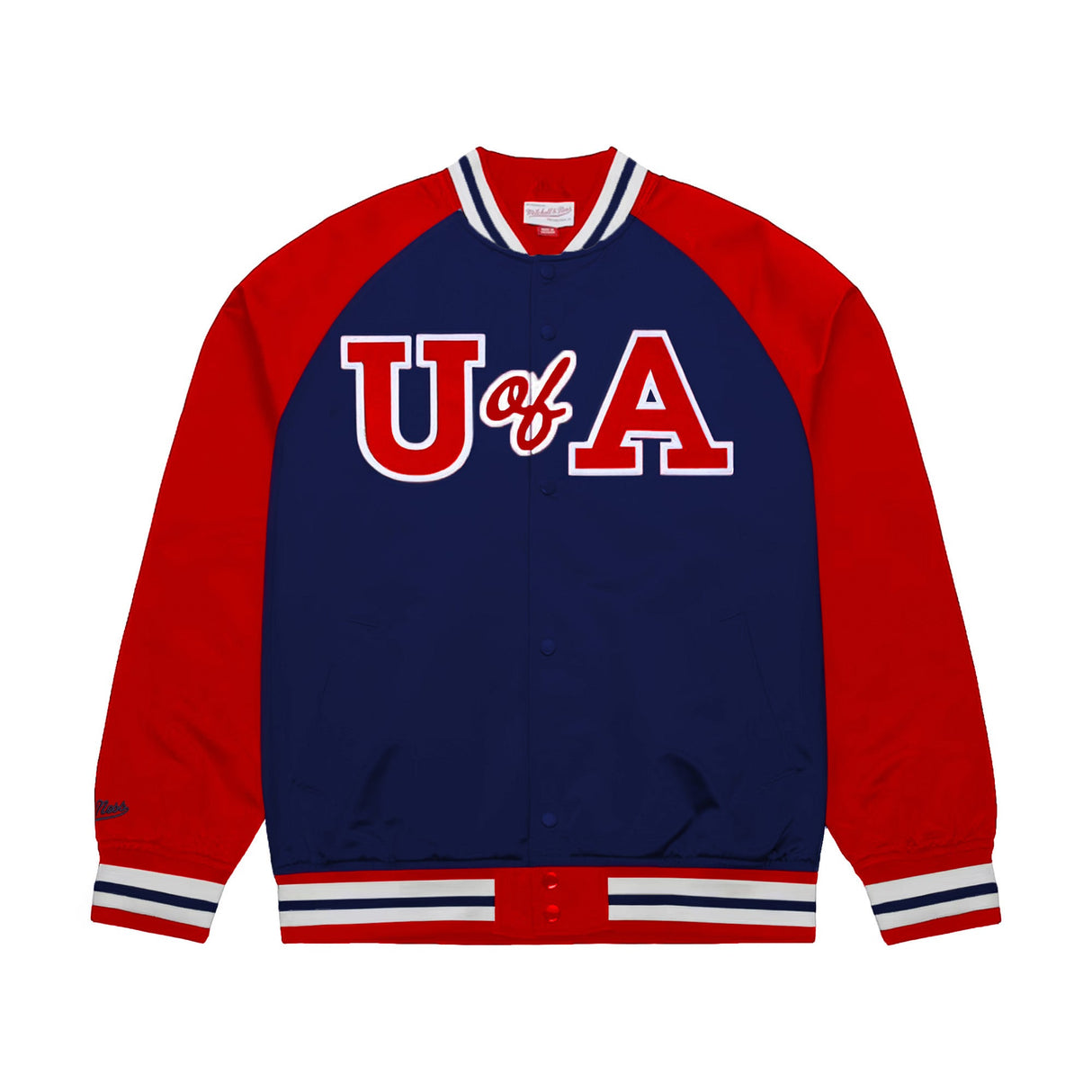 Arizona Wildcats Navy Blue and Red Satin Full - Snap Bomber Jacket - Mitchell & Ness - 22030460201