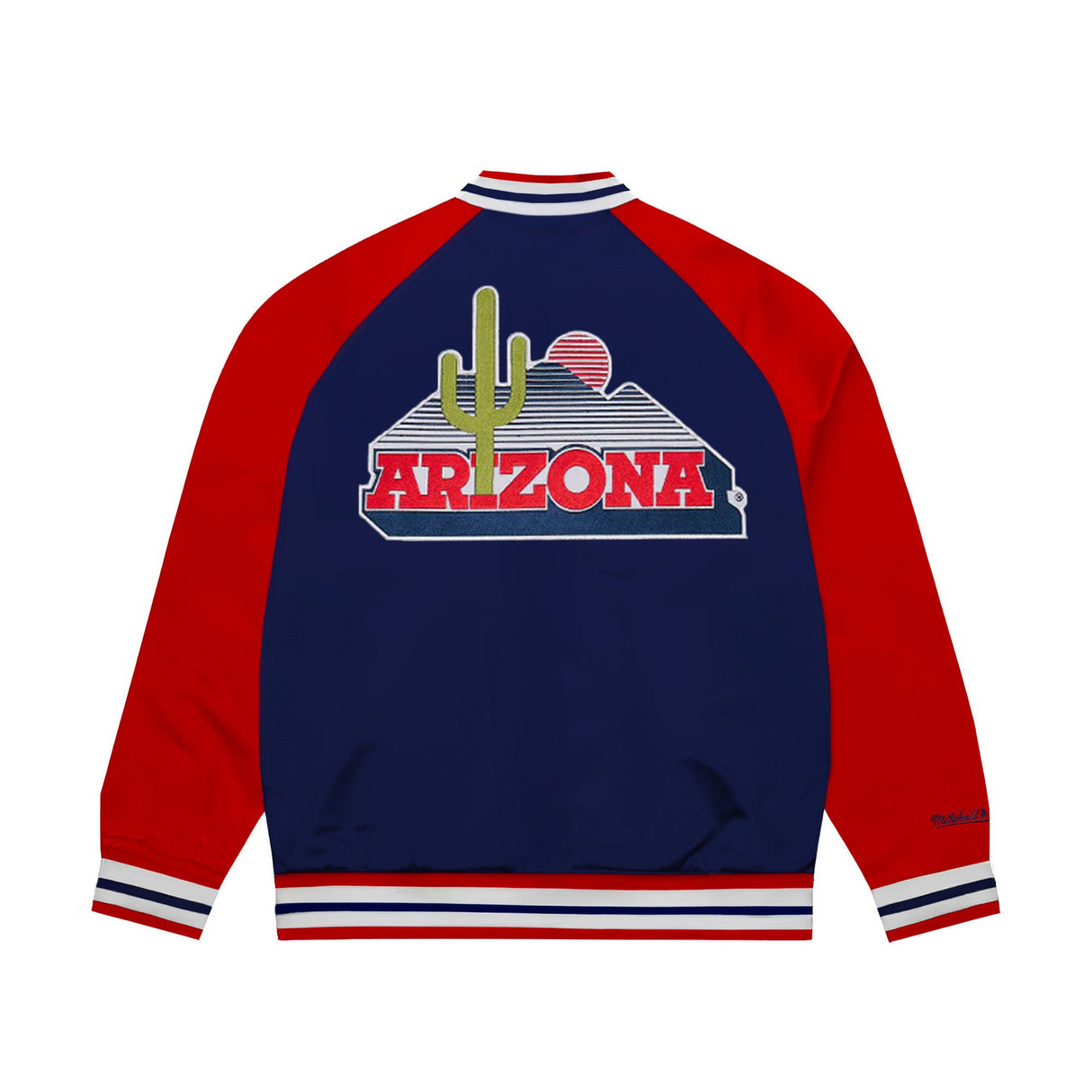 Arizona Wildcats Navy Blue and Red Satin Full - Snap Bomber Jacket - Mitchell & Ness - 22030460201