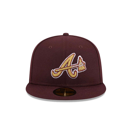 Atlanta Braves Metallic Cooperstown Collection Gold Logo Maroon 59FIFTY Fitted Hat - New Era - 23863840512