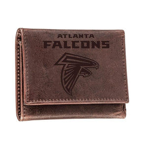 Atlanta Falcons, Tri - Fold Wallet, Brown, CH, 100% Genuine Leather - EG Collective - 801946047667
