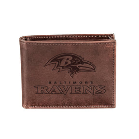 Baltimore Ravens, Bi-Fold Wallet, Brown, CH, 100% Genuine Leather - EG Collective - 808412079900