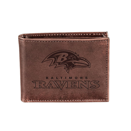 Baltimore Ravens, Bi-Fold Wallet, Brown, CH, 100% Genuine Leather - EG Collective - 808412079900