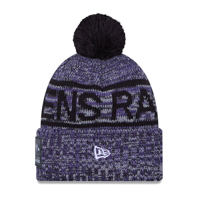 Baltimore Ravens Script Pom Cuffed Knit Beanie - New Era - 
