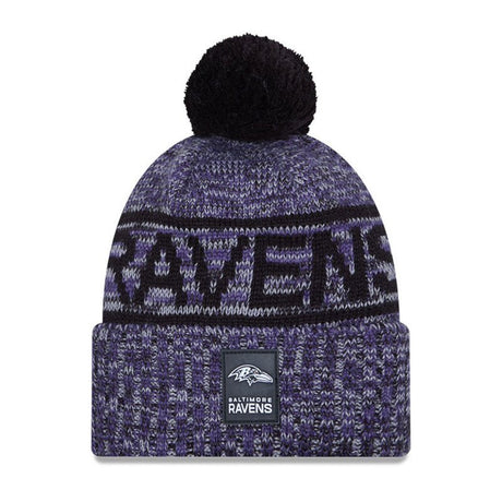 Baltimore Ravens Script Pom Cuffed Knit Beanie - New Era - 