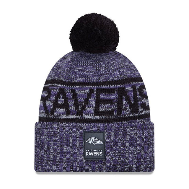 Baltimore Ravens Script Pom Cuffed Knit Beanie - New Era - 