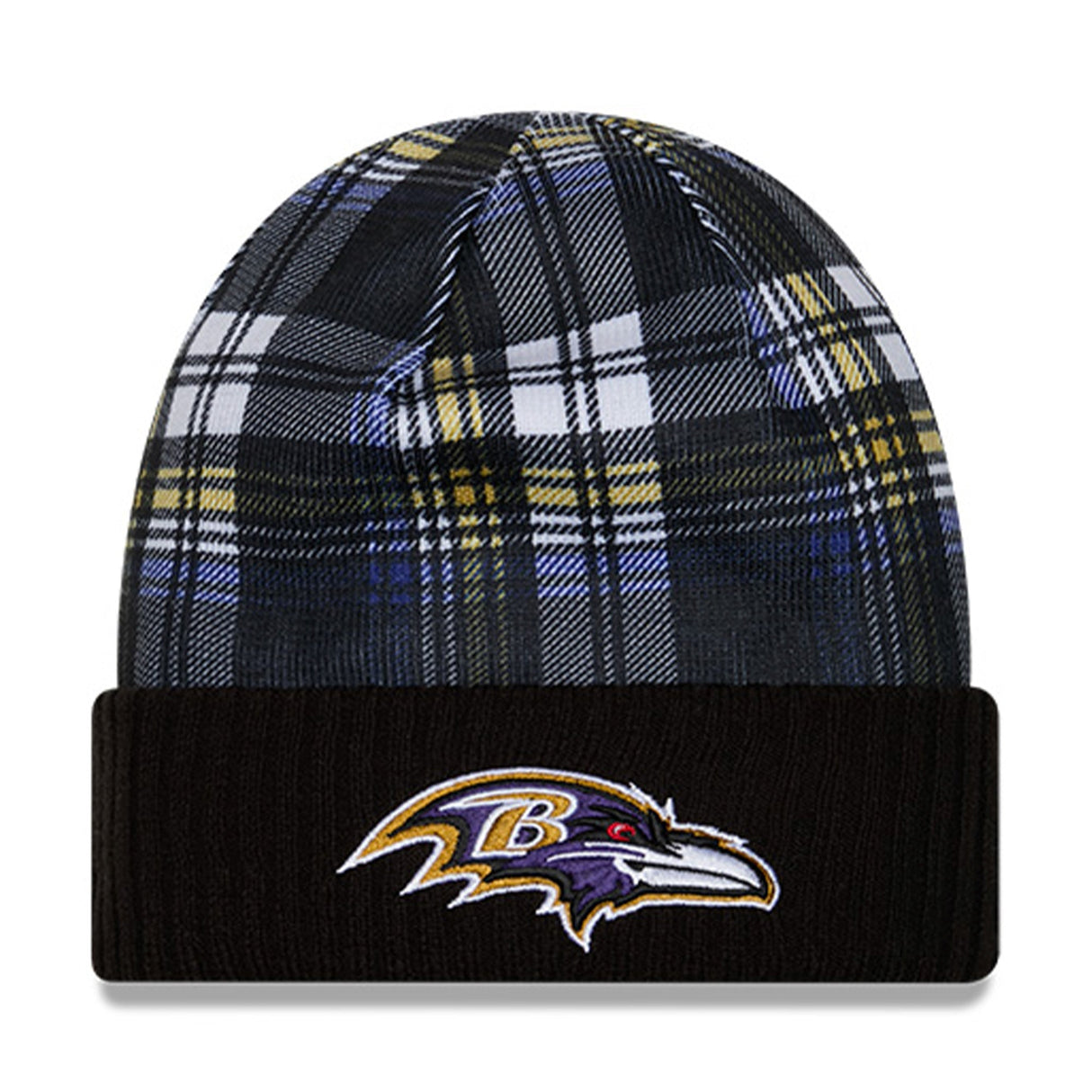 Baltimore Ravens Statement Purple & Yellow Plaid Cuffed Knit Beanie - New Era - 237012501