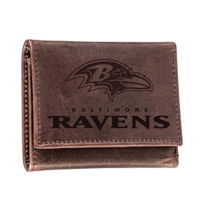 Baltimore Ravens, Tri - Fold Wallet, Brown, CH, 100% Genuine Leather - EG Collective - 801946047988