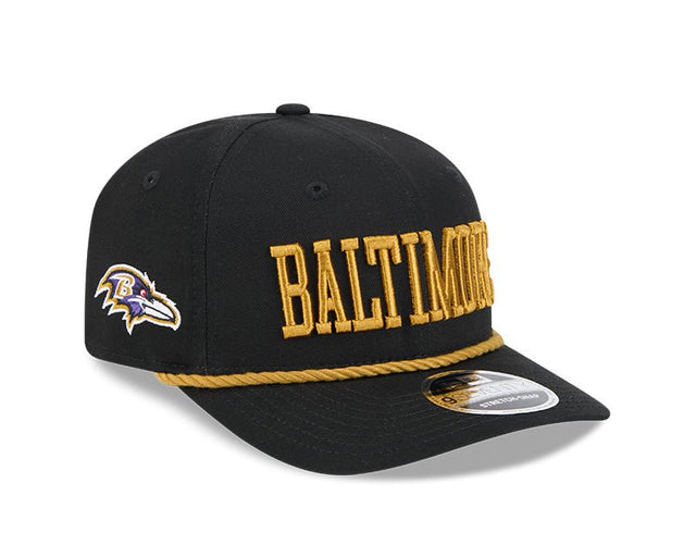 Baltimore Ravens Wordmark Black 9Seventy Rope Stretch - Snap Hat - New Era - 237404125
