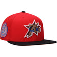 Philadelphia 76ers red fitted hat featuring NBA Finals Champions logo and embroidered team graphics.