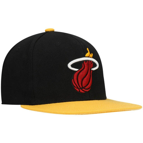 Black/Gold Miami Heat Snapback Hat - Mitchell & Ness - 