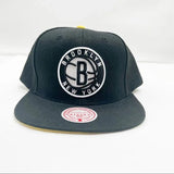 Brooklyn Nets Black/Yellow Snapback Hat - Mitchell & Ness - 