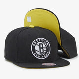 Brooklyn Nets Black/Yellow Snapback Hat - Mitchell & Ness - 