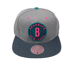 Brooklyn Nets Gray/Teal/Pink Adjustable Snapback Hat - Mitchell & Ness - 
