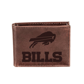 Buffalo Bills, Bi-Fold Wallet, Brown, CH, 100% Genuine Leather - EG Collective - 808412079917