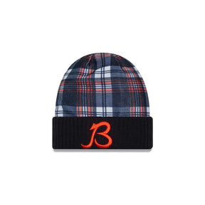 Chicago Bears Navy Plaid Statement Beanie Cuffed Knit Hat - New Era - 