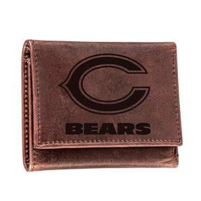 Chicago Bears, Tri - Fold Wallet, Brown, CH, 100% Genuine Leather - EG Collective - 801946048176