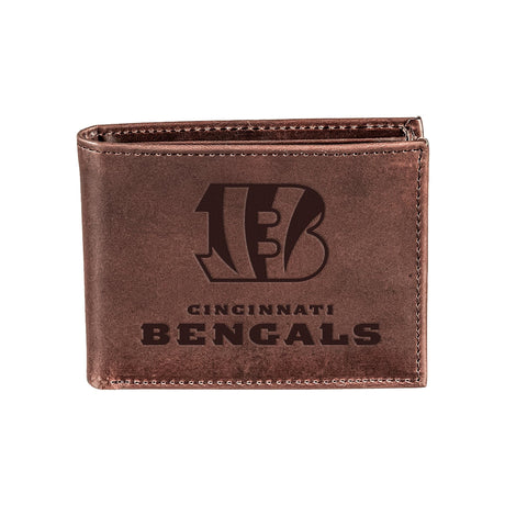 Cincinnati Bengals, Bi-Fold Wallet, Brown, CH, 100% Genuine Leather - EG Collective - 808412079948