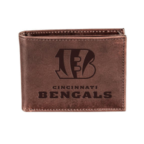 Cincinnati Bengals, Bi - Fold Wallet, Brown, CH, 100% Genuine Leather - EG Collective - 808412079948