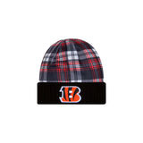 Cincinnati Bengals Black Plaid Statement Beanie Cuffed Knit Hat - New Era - 