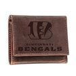 Cincinnati Bengals, Tri - Fold Wallet, Brown, CH, 100% Genuine Leather - EG Collective - 801946048183