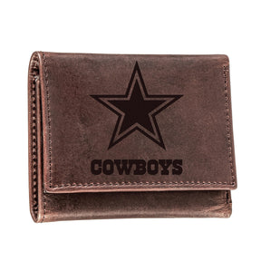 Dallas Cowboys, Tri - Fold Wallet, Brown, CH, 100% Genuine Leather - EG Collective - 801946048206
