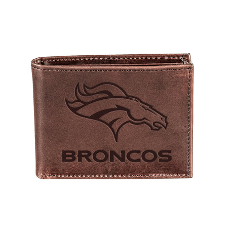 Denver Broncos, Bi-Fold Wallet, Brown, CH, 100% Genuine Leather - EG Collective - 808412079979