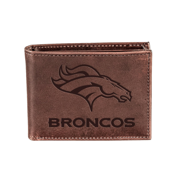 Denver Broncos, Bi-Fold Wallet, Brown, CH, 100% Genuine Leather - EG Collective - 808412079979
