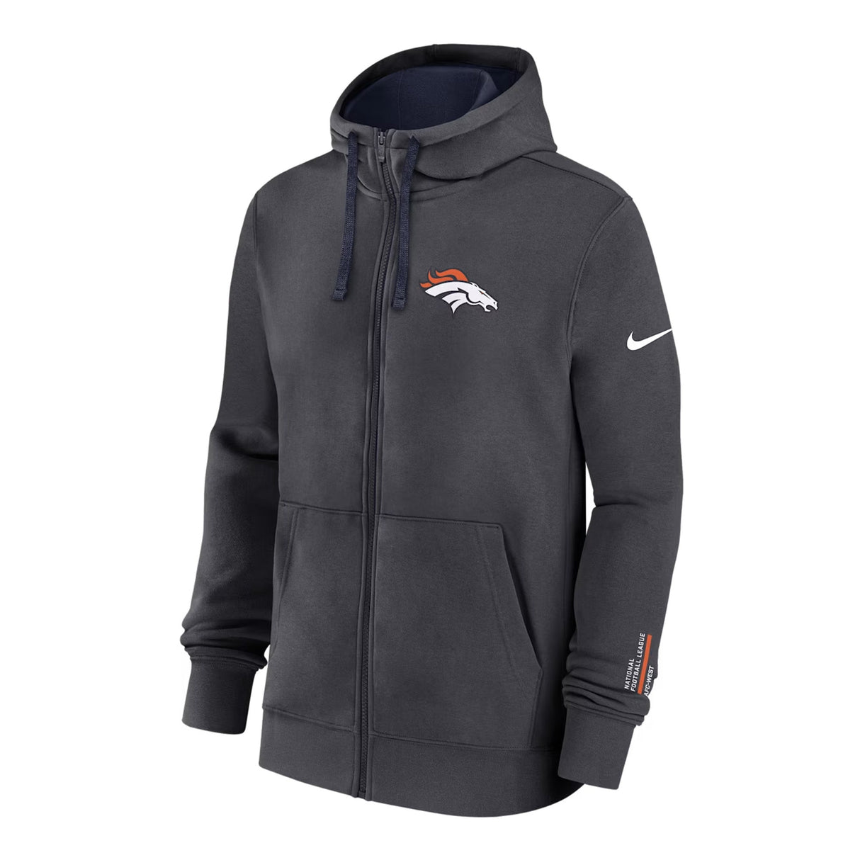 Denver Broncos Nike Anthracite Primetime Club Full - Zip Hoodie - Nike - 