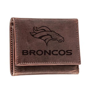 Denver Broncos, Tri - Fold Wallet, Brown, CH, 100% Genuine Leather - EG Collective - 801946048213