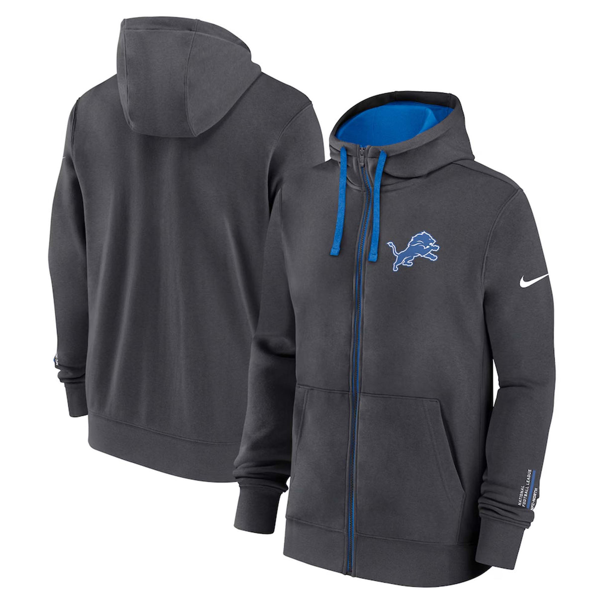 Detroit Lions Nike Anthracite Primetime Club Full - Zip Hoodie - Nike - 