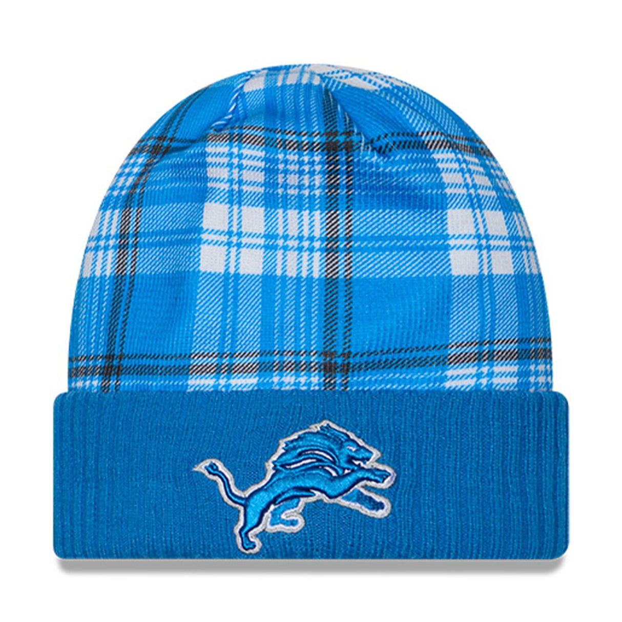 Detroit Lions Statement Blue Plaid Cuffed Knit Beanie - New Era - 237011901