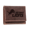 Detroit Lions, Tri - Fold Wallet, Brown, CH, 100% Genuine Leather - EG Collective - 801946048220
