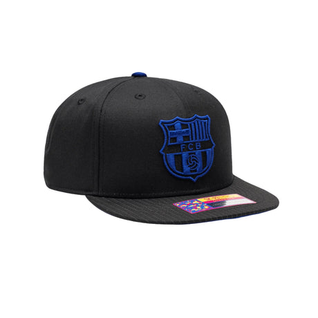 FC Barcelona Black & Blue Pinstripe Crest Snapback Hat - Fan Ink - 156208720
