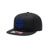 FC Barcelona Black & Blue Pinstripe Crest Snapback Hat - Fan Ink - 156208720