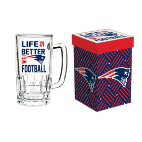 Glass Tankard Cup, with Gift Box, New England Patriots - EG Collective - 801946275183