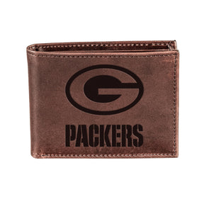 Green Bay Packers, Bi - Fold Wallet, Brown, CH, 100% Genuine Leather - EG Collective - 808412079993