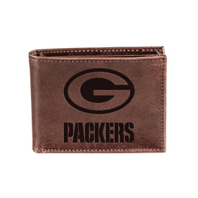 Green Bay Packers, Bi-Fold Wallet, Brown, CH, 100% Genuine Leather - EG Collective - 808412079993